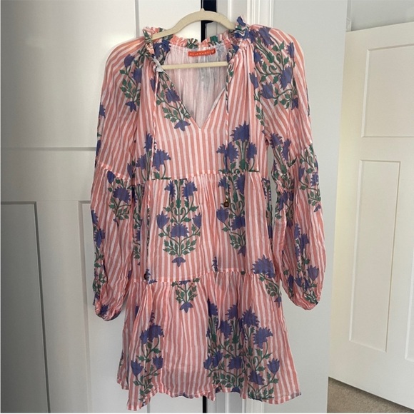 Oliphant Pink Floral Balloon Long Sleeve Dress Jaipur - Picture 3 of 4